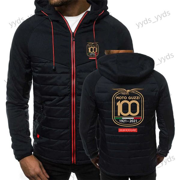 Giacche da uomo Moto Guzzi 90 Moto da uomo Autunno e Inverno Colore abbinato Cerniera Giacca imbottita in cotone con cappuccio Cappotto a maniche lunghe Capispalla slim T240124