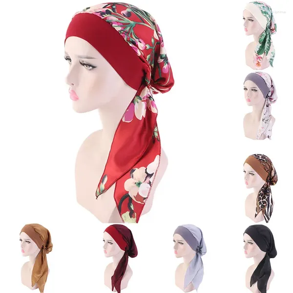 Abbigliamento etnico 2024 Moda fiori stampati Donne Hijab interno Cap Musulmano Testa Sciarpa Turbante Cofano pronto da indossare Donna Wrap Under Hijab