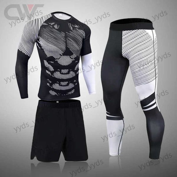 Erkeklerin Trailsuits Erkek Sıkıştırma Setleri MMA Uzun Kollu T-Shirt Erkekler Sıkı Pantolon Fitness Vücut geliştirme kıyafetleri Rashguard Sport Suit Erkekler T240124
