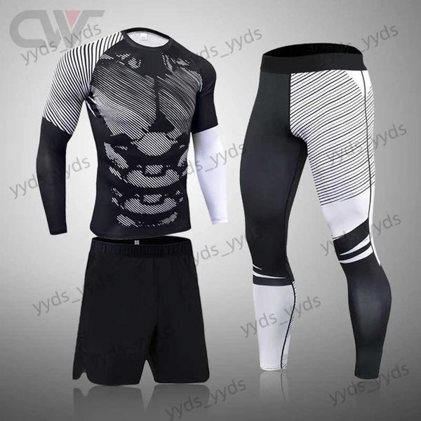 Tute da uomo Set di compressione da uomo T-shirt a maniche lunghe MMA Pantaloni attillati da uomo Fitness Bodybuilding Abbigliamento da corsa Rashguard Tuta sportiva da uomo T240124