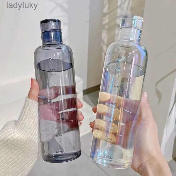 Garrafas de água gaiolas 500ml garrafa de água esportiva pc plástico transparente com escala de tempo garrafa de bebida grande capacidade à prova de vazamento copo de água resistente a gotasL240124