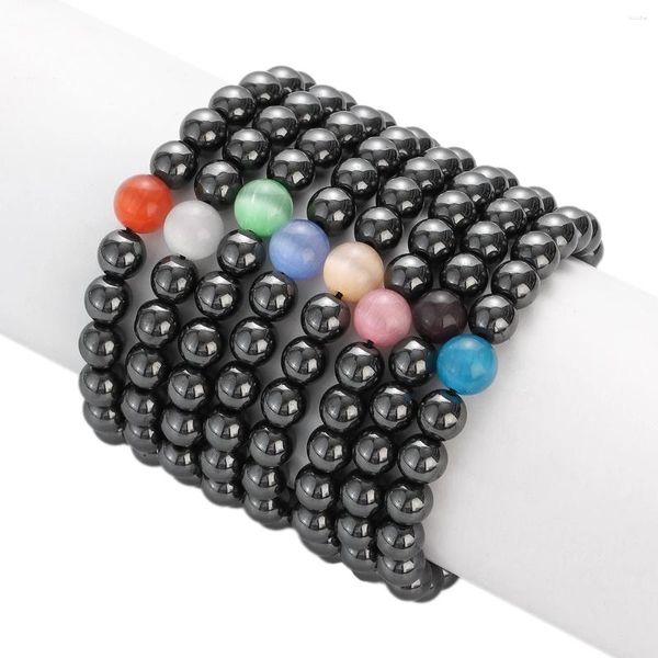 Strang 8MM natürliche schwarze Gallenstein magnetische Magnet Armband einfache Perlen Stretch Therapie Hand Schmuck Frauen Männer Charme Mode