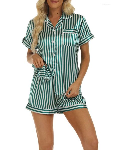 Kadınların Tracksits Kadınlar 2 Parça saten pijamaları Set Kısa Kollu Düğme Tişörtlü Sweetwear Loungewear PJS Kıyafetleri