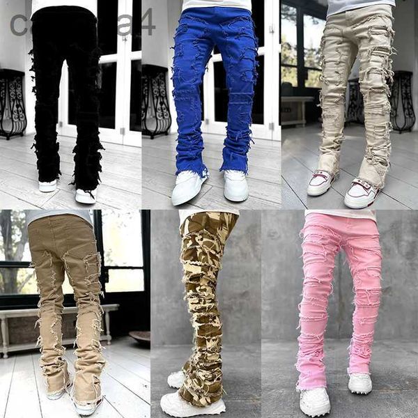 Джинсы Stack Мужские фиолетовые джинсы обычного кроя с нашивками и потертостями, прямые джинсовые брюки, уличная одежда, эластичная одежда L3DK