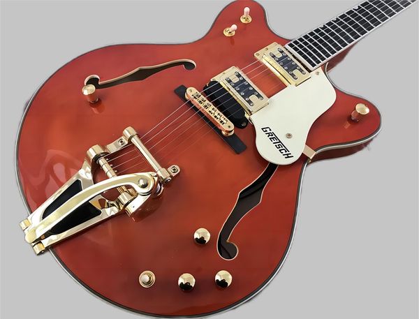 Melhor guitarra elétrica jazz semi-oca F-hole de alta qualidade com top acolchoado de bordo