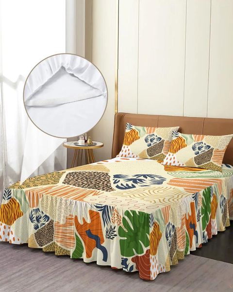 Saia de cama leopardo boêmio tigre planta folhas abstratas colcha equipada com fronhas capa de colchão conjunto de cama folha