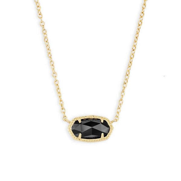 Gioielli di moda Collana Kendrascott Ks Collana ellittica K9 in vetro con pendente geometrico intarsiato in cristallo nero e catena a colletto che preserva il colore placcatura 18k