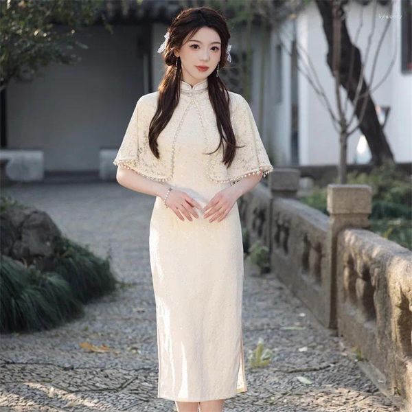 Этническая одежда, зеленый, красный, женский кружевной комплект Cheongsam с шалью, китайское традиционное свадебное платье невесты больших размеров, Ципао, вечернее платье