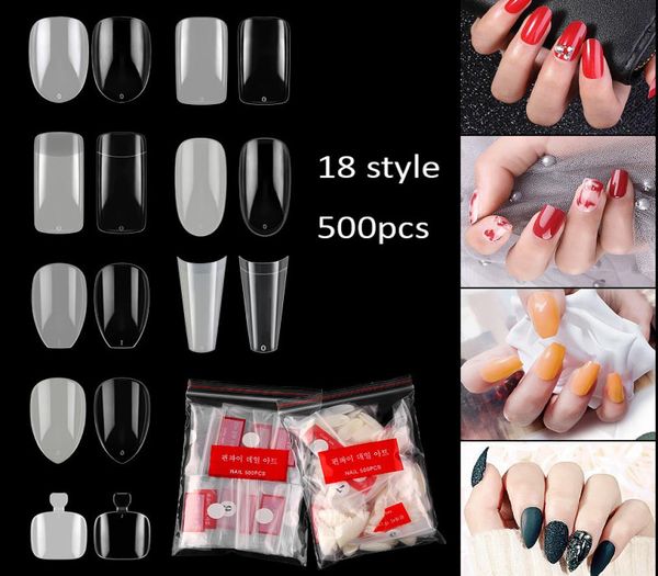 500 шт., накладные кончики ногтей, прозрачные белые, с полным покрытием, французские накладные пальцы, Ushape, акриловый УФ-гель для маникюра NAF0149627594