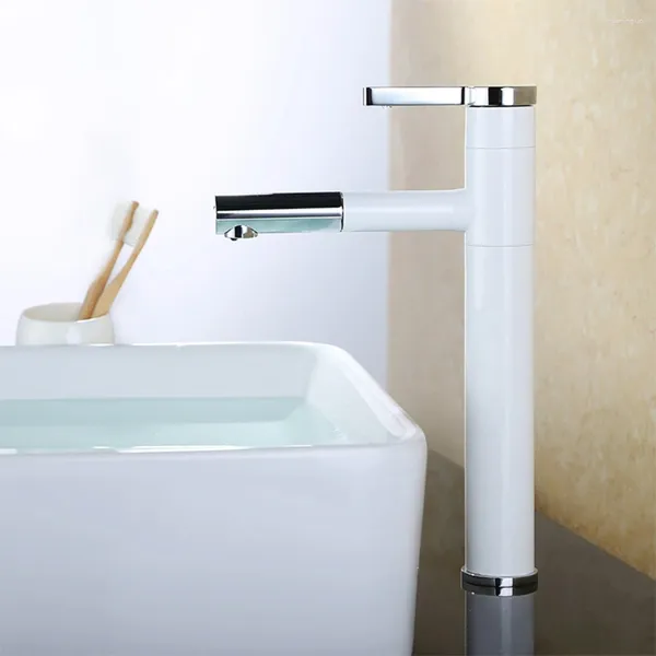 Смесители для раковины в ванной комнате SKOWLL Смеситель Выдвижной распылитель Сосуд с одной ручкой Крепление на палубу Туалетный столик Белый PX-30