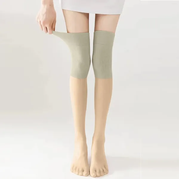Calzini da donna 1 paio Moda morbida giunzione solida Calze sexy alte al ginocchio Calcetines per coscia spaziale in seta estiva
