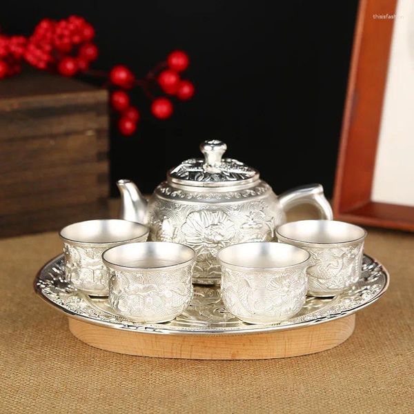 Conjuntos de chá Conjunto de bule de chá para uso doméstico completo com bandeja celebridade de alta qualidade retrô e inquebrável de 6 peças