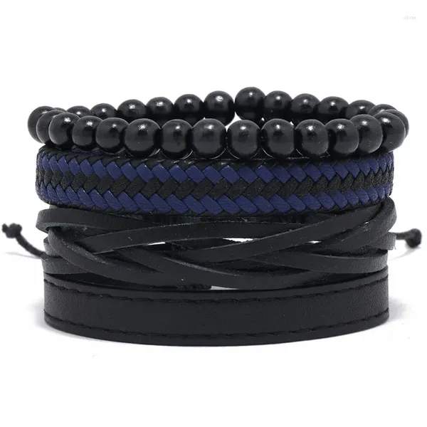 Link Pulseiras LETAPI 4 Pçs/set Couro Homens Pulseiras Para E Mulheres Punk Vintage Beads Charme Homme Presente Jóias