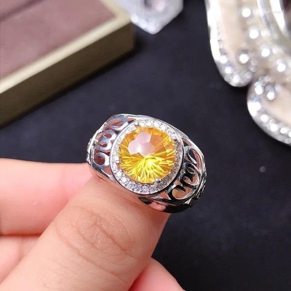 Кольца кластера, кольцо большого размера с цитрином для мужчин, стерлинговое серебро S925, обручальное, свадебное, натуральный драгоценный камень, изысканная роскошь