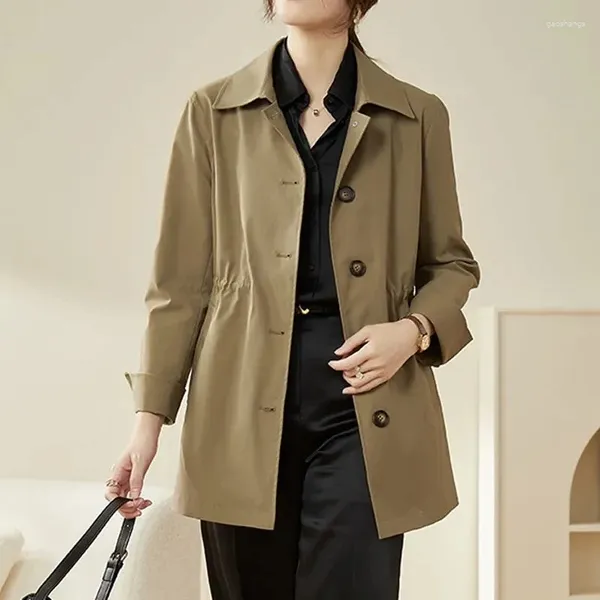 Женские тренчи, весенне-осеннее корейское пальто, женское пальто 2024, модное однобортное универсальное повседневное ветровка, свободные топы, верхняя одежда женская
