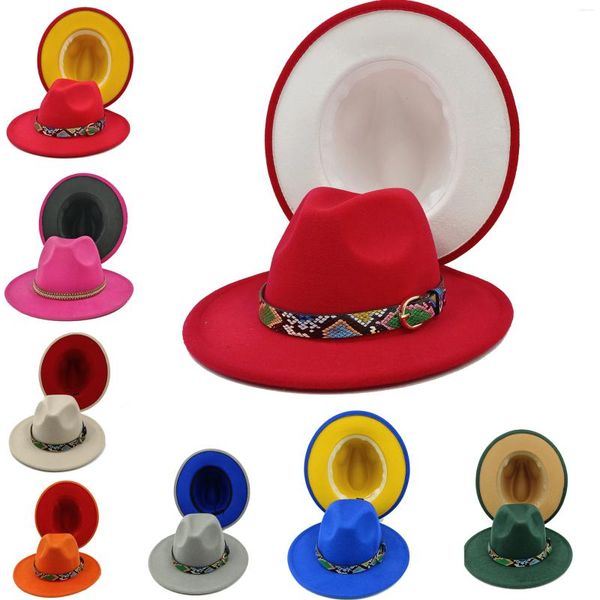 Bola bonés venda preço fedora chapéus feminino cinto corrente jazz chapéu outono inverno clássico homens mulheres de duas cores plana borda reta