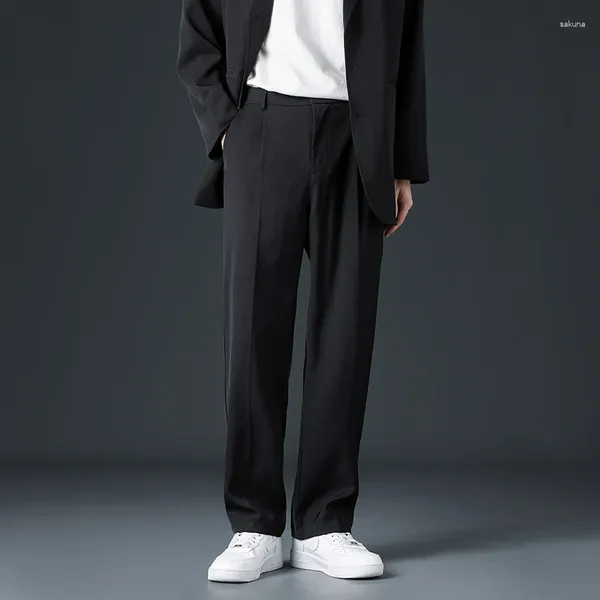 Calças masculinas oversized casual homens clássicos calças retas sólidas cáqui para negócios de botão adolescente