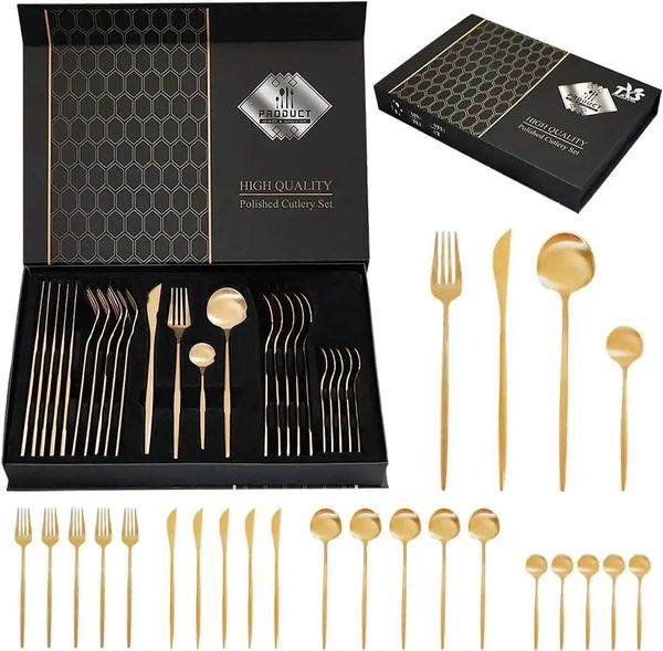 Cucina da campo 16/24 pezzi Specchio Argenteria Posate Set di posate in acciaio inossidabile Utensili da cucina Stoviglie Include coltello Forchetta Cucchiaio e tè YQ240123