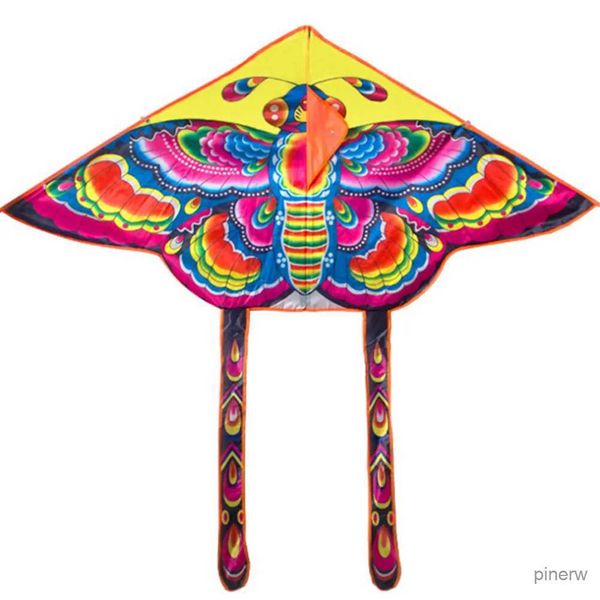 Kite acessórios nylon arco-íris borboleta kite ao ar livre dobrável infantil kite dublê kite surf com barra de controle de 60m e linha cor aleatória