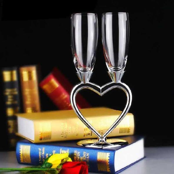 Bicchieri da vino Matrimonio creativo Tostatura Bicchieri di champagne Cuore Argento Cristallo Bicchiere da vino Festa a casa Flauti da champagne Regali di San Valentino Q240124