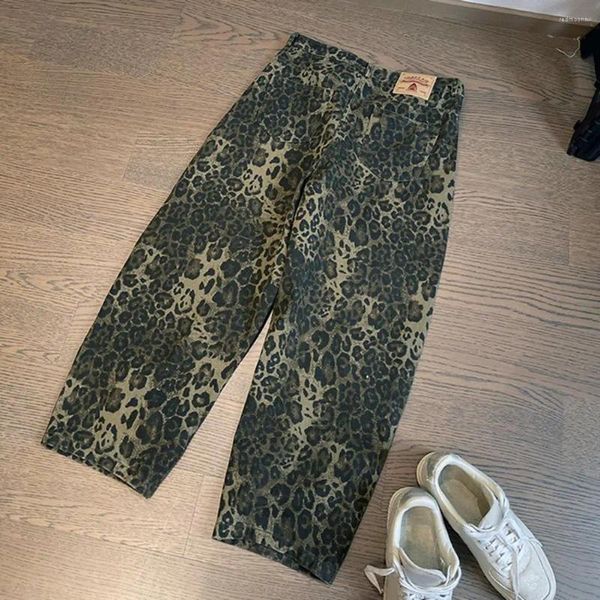 Calças masculinas urbanas streetwear bottoms leopardo impressão hip hop com virilha profunda macio tecido respirável cintura média para confortável