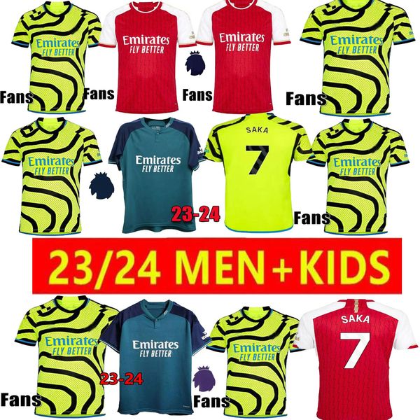 23 24 Gunners Soccer Jerseys-Rice, Saka, White Editions.Premium para fãs - casa, fora, terceiros kits, coleção infantil e masculina. Nome de personalização de vários tamanhos, número