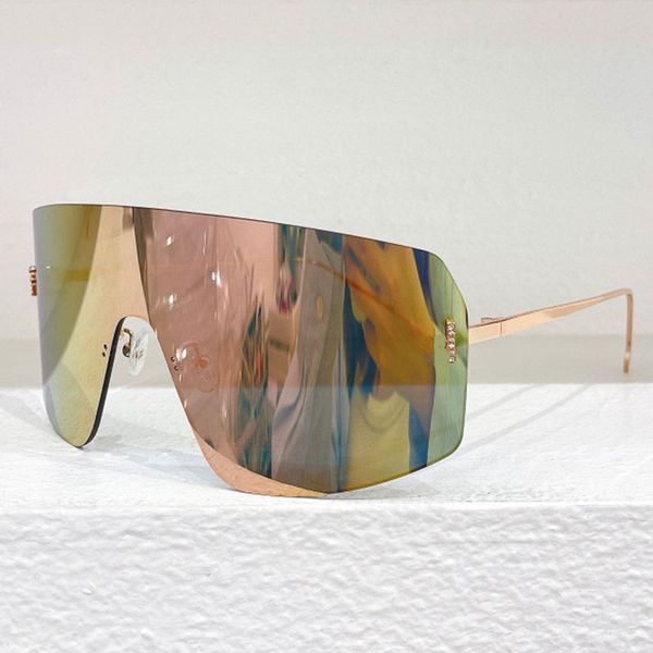 Designer de luxo primeiro cristal ouro escudo óculos de sol feminino sem moldura lentes grandes moda máscara óculos fe4121us