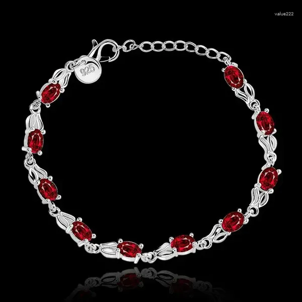 Link pulseiras atacado pulseira banhada a prata moda jóias charme cadeia de strass vermelho para mulheres