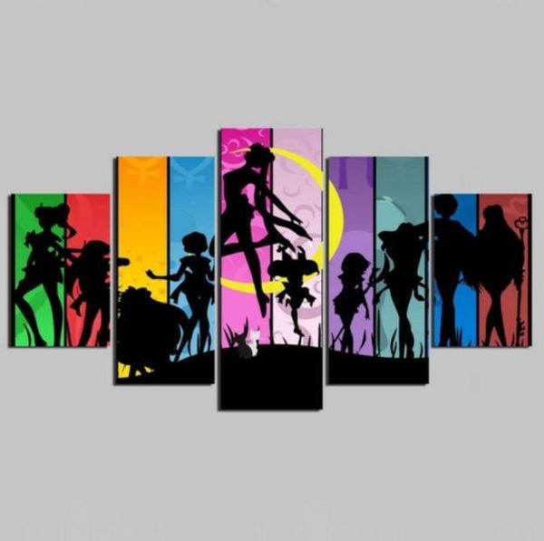 5 peças colorido desenho animado Sailor Moon moderna decoração de parede para casa imagem em tela arte impressão HD pintura em tela3357740