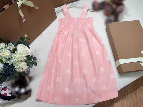 Fashion Kids Disseole Dress Disse Designer Salia Tamanho 100-160 Cavaleiro branco Padrão de impressão Roupos de bebê adorável pink criança vestido de janeiro de janeiro