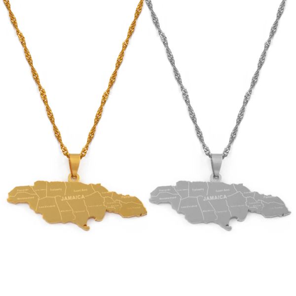Mapa da Jamaica com pingente de cidade colares para mulheres meninas ouro amarelo 14k Mapas da Jamaica cor prata/dourado