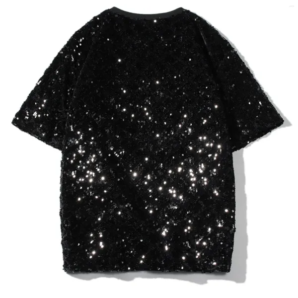 Homens camisetas Masculino Sparkly Lantejoulas Camisetas Moda Manga Curta Crewneck Solto Tee Tops Mens Elegante Vestidos de Baile Verão Lazer