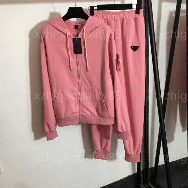 Designer agasalho feminino 2 peças conjunto de roupas femininas lazer sweatsuit manga comprida cardigan jaqueta calças esportivas luxo rosa duas peças conjunto sweatsuit mulher roupas