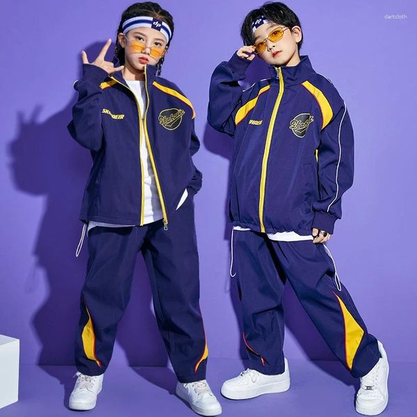 Sahne Giymek Çocuk Hip Hop Giyim Zip Yukarı Windbreaker Bombacı Ceket Üst Sokak Giyim Jogger Pantolon Kızlar Erkekler Caz Dans Kostüm Giysileri