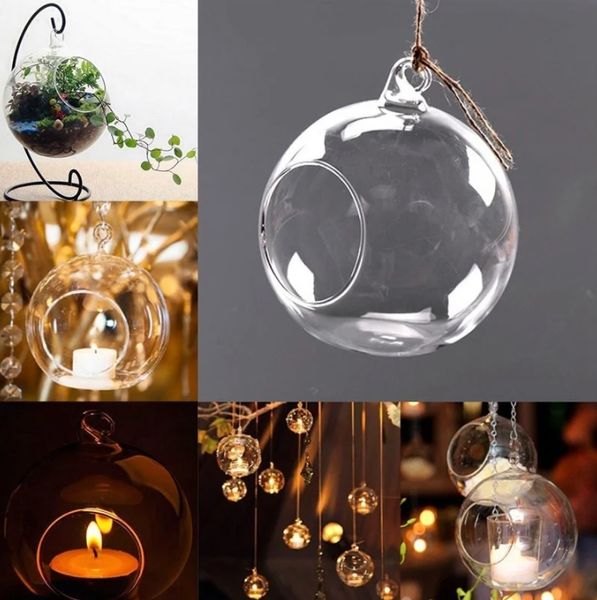 Castiçal redondo de vidro transparente, suporte para luz de chá, formato de globo, castiçal de vidro para chá