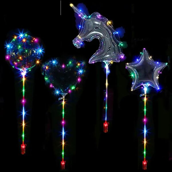 Palloncino luminoso Bobo da 20 pollici con bastoncini Forniture per feste di compleanno Palloncini LED trasparenti Forniture di compleanno leggere Decorazioni per feste di nozze LL