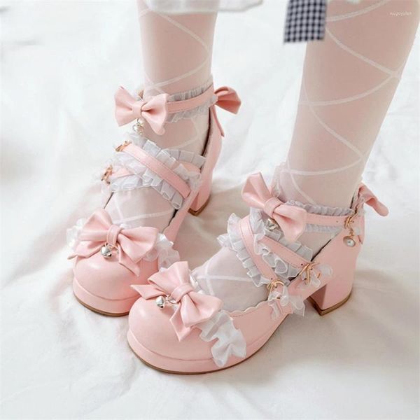 Модельные туфли, женские туфли-лодочки Мэри Джейн на высоком каблуке с перекрестным ремешком, вечерние, свадебные, белые, розовые, черные, с оборками и бантом, принцесса, косплей, Лолита, размеры 31–43