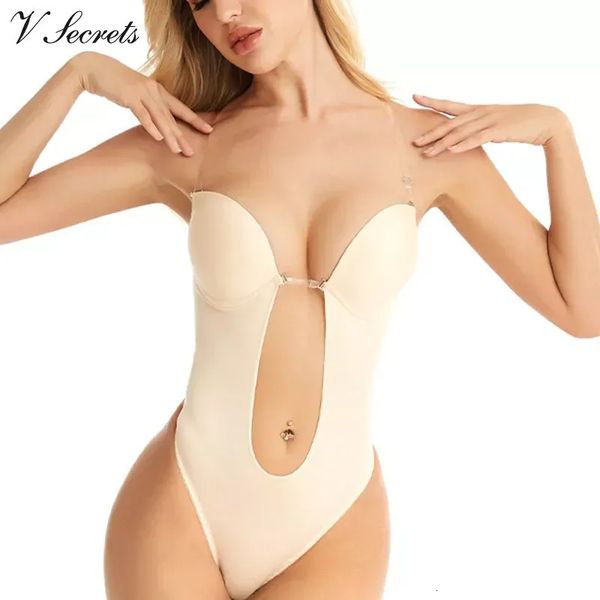 Seksi Tam Bodyshaper Sütyen Kadınlar Deep V Dönüştürülebilir Bra Shapewear Sırtsız Görünmez Push Yukarı İç çamaşırı Zayıflama Bodysuit 240122