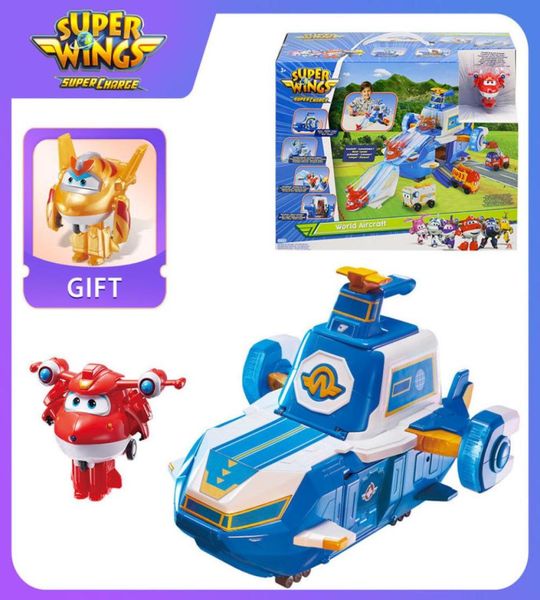 Super Wings S4 World Flugzeug-Spielset, bewegliche Luftbasis mit Lichtern, Sound, enthält 2 verwandelnde Jett-Bots, Spielzeug für Kinder, Geschenke 22071708651