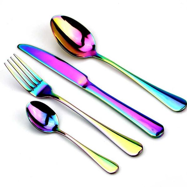 Camp Kitchen Kreatives buntes Besteckset aus Edelstahl, 1 Stück, Regenbogen-Geschirrset, Reisegeschirr, Gabel, Messer für Hochzeit und Hotel, 1 Stück YQ240123