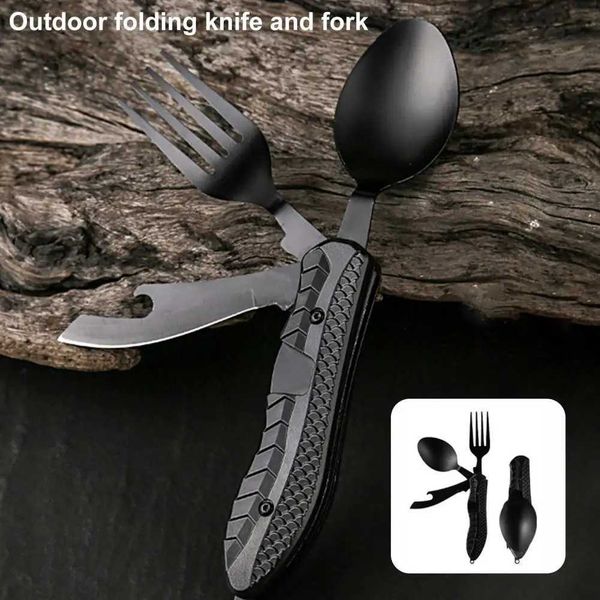 Cozinha de acampamento 4 em 1 Utensílio de viagem Talheres Desmontagem Piquenique Garfo Colher Cortador Conjunto de talheres dobráveis ao ar livre Camping Caminhadas Ferramenta de sobrevivência YQ240123