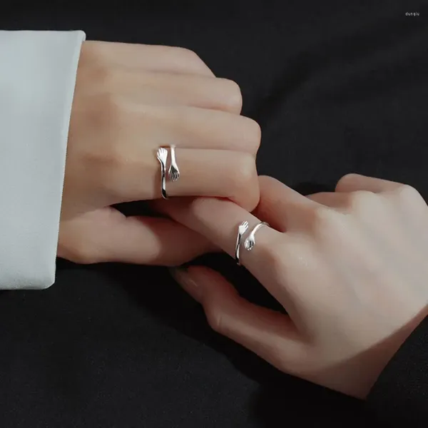 Küme Yüzük Yiluocd 925 STERLING Gümüş Sıcak El Sarılma Yüzüğü Büyük Sevgi dolu Sarılmalar Çift Aşk Vaat Düğün Takı için Ayarlanabilir