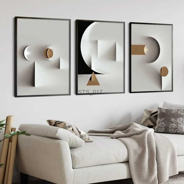 Dipinti Moderni E Minimalisti Wall Art Geometrici Linee Bianche Nere Oro Pittura ad alta definizione Poster Stampa Home Camera da letto Soggiorno Decor