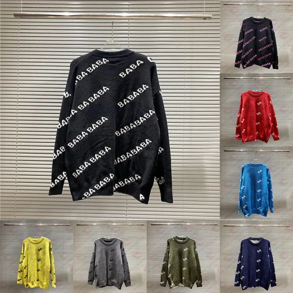 Мужские свитера Дизайнерский свитер Мужчина для женщины Вязать с гусиным вырезом Женская мода Буква Черная одежда с длинными рукавами Пуловер Негабаритный синий Размер от 20SS до 2xl