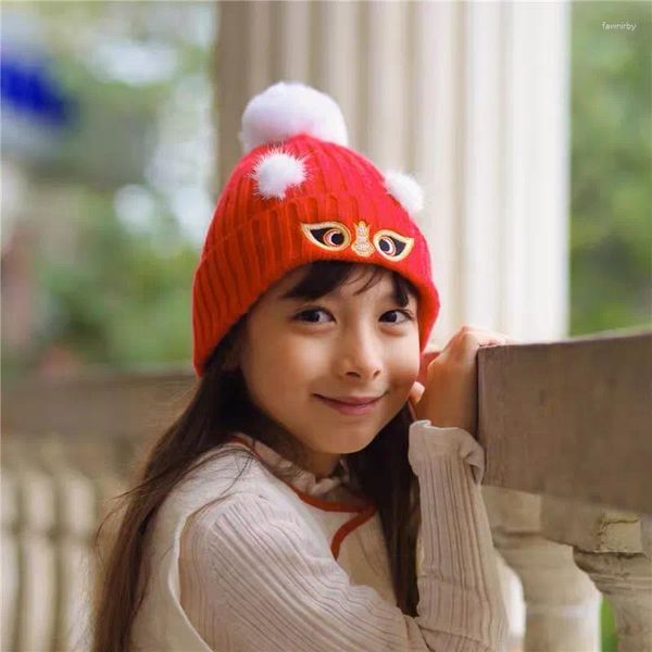 Berets inverno crianças chapéu cachecol criança crianças vermelho bordado detalhe pom decoração beanie meninos meninas bebê conjunto de malha