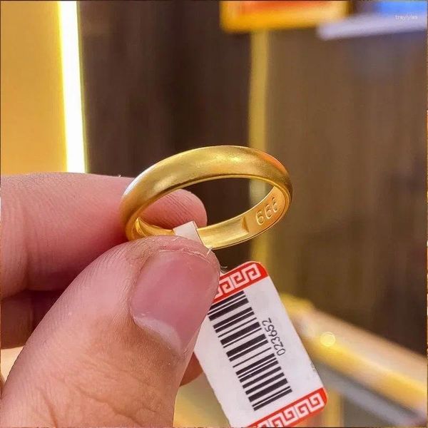 Anelli a grappolo Copia pura vero anello in oro giallo 18k 999 24k Anello da donna incolore con apertura regolabile all'interno e all'esterno in un colore opaco