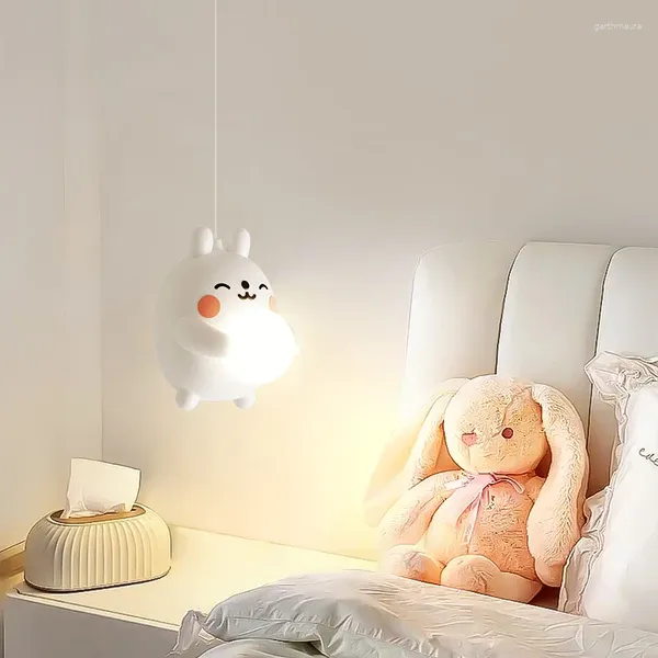 Avizeler Sevimli Çocuk Odası Küçük Beyaz Ayı Lambalar Modern Sıcak Romantik Küçük Kız Boy Yatak Odası Başucu Avize