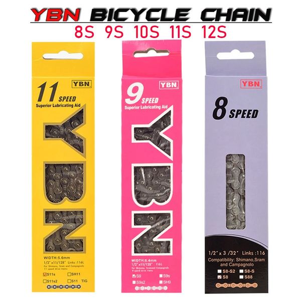 Велосипедные цепи YBN MTB Mountain Road Chians, 11 скоростей, полая велосипедная цепь, 116 звеньев, серебро S11S с отсутствующим звеном для m7000 XT 240118