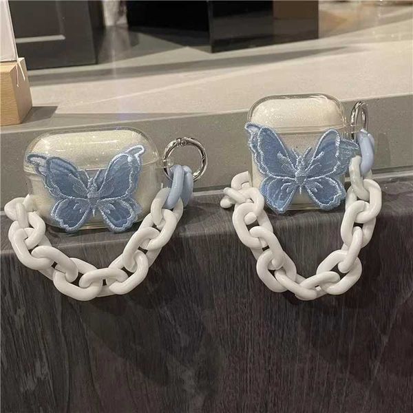 Custodie per cellulari Custodia Butterfly Pro per Apple AirPods 1 2 3 Custodia per auricolare Bluetooth senza fili Custodia di ricarica per Airpods 2 Portachiavi blu