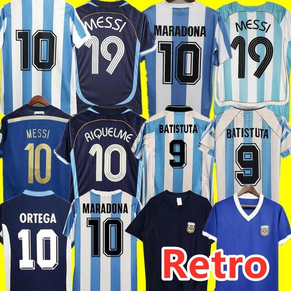 Argentinien Retro Soccer Trikots Maradona Kempes Zanetti Batistuta Riquelme Kun Aguero Aimar Vintage Football Shirt 1978 1986 1994 1998 2000 2001 2002 2006 2010 2012